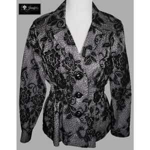 Laura Ashley Women's Gray with Black Lace Jacket